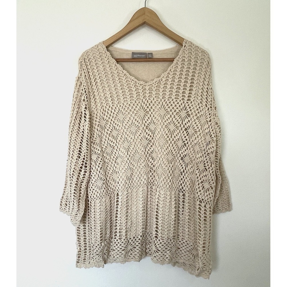 Croft & Barrow Womens Lined Crochet Tunic Top Size 2X Khaki Cottagecore Bohemian